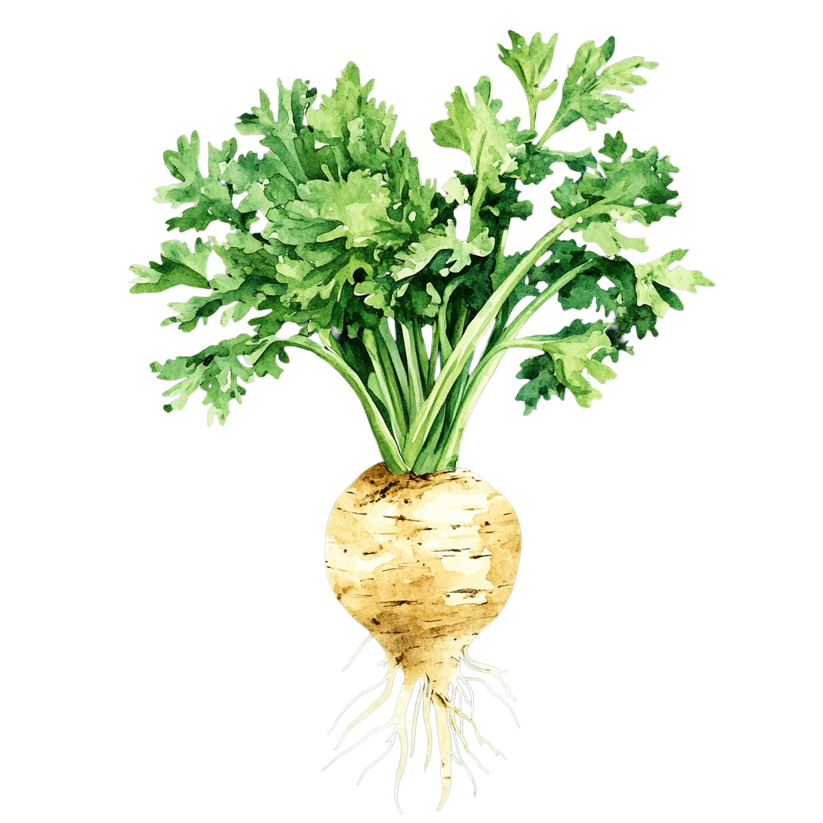 Watercolor parsnip with green leaves.