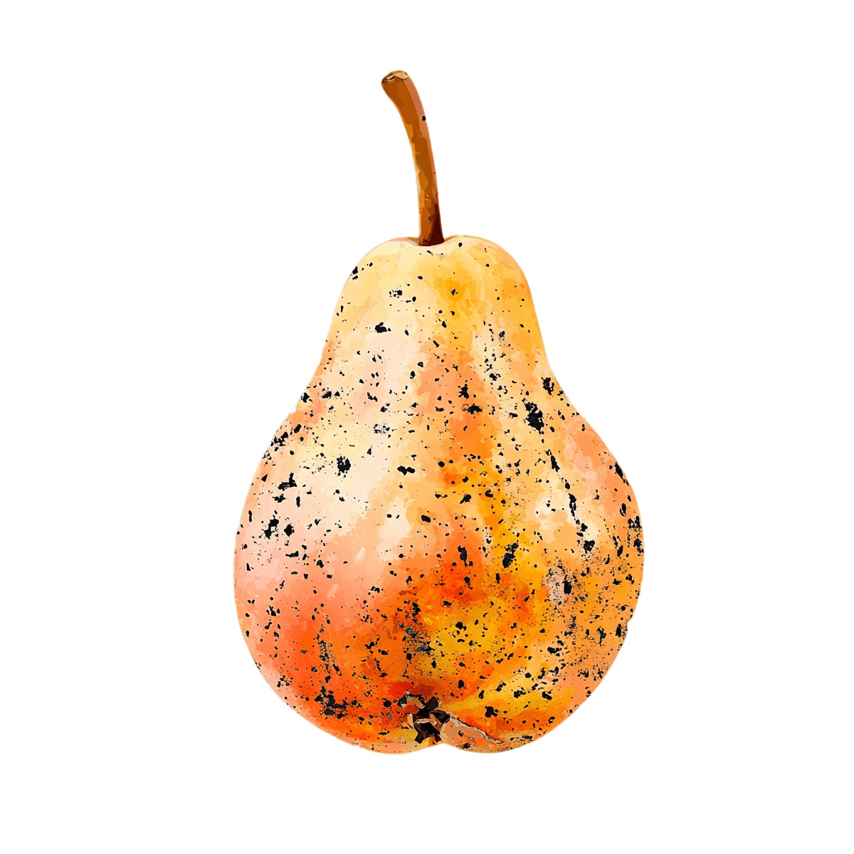 Watercolor pear with textured details and vibrant colors.