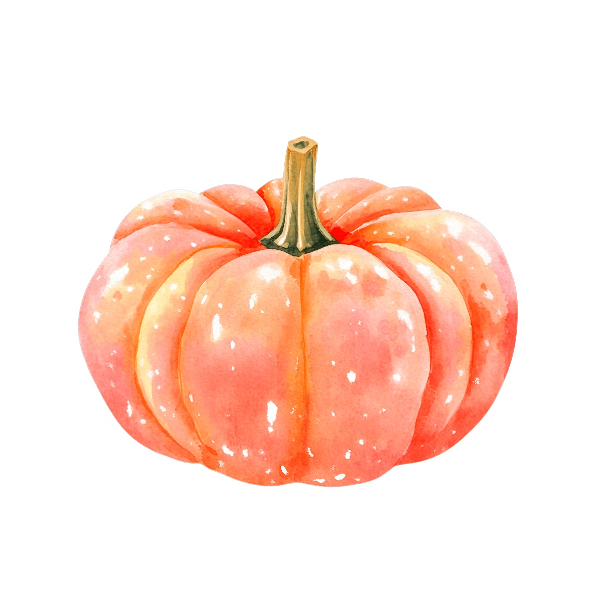 Watercolor pumpkin with a stem, suitable for autumn holiday themes.