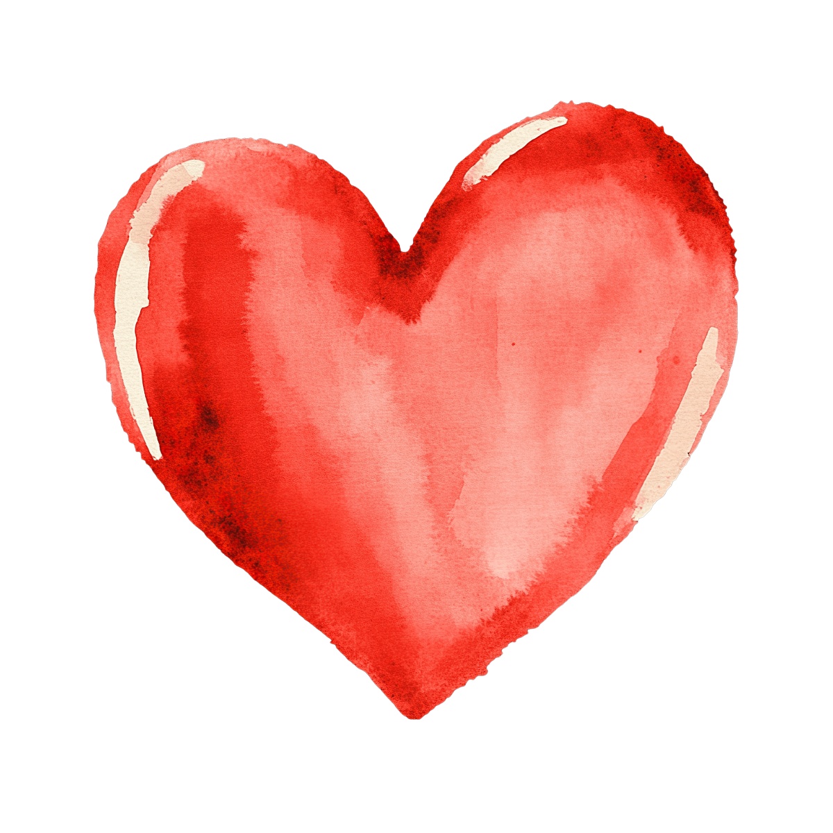 Watercolor red heart with soft edges on a black background.