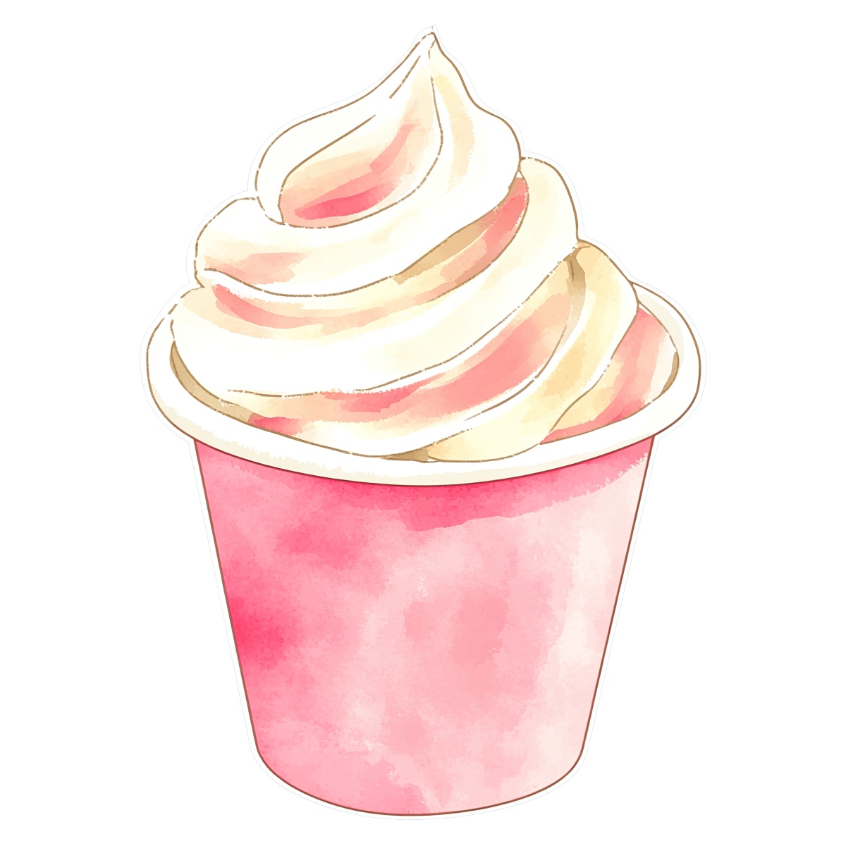 Ice cream in a pink cup with a watercolor style design.