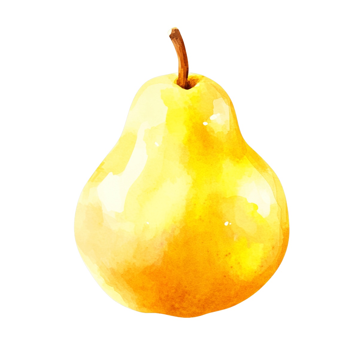 Watercolor yellow pear with realistic shading and highlights.