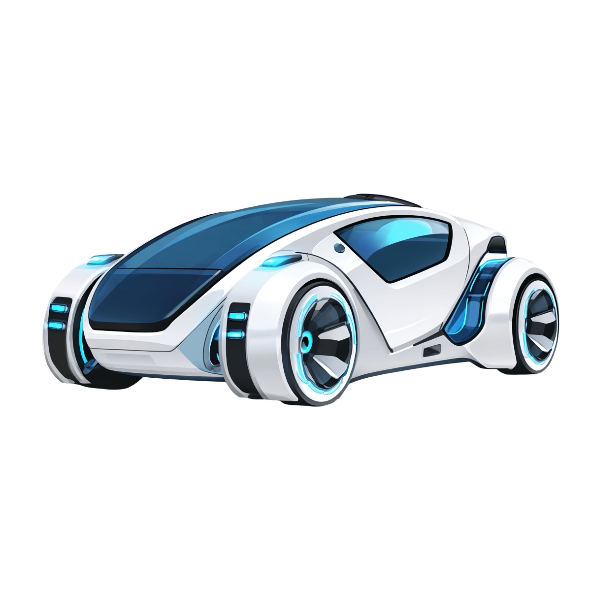 Futuristic white car with blue accents