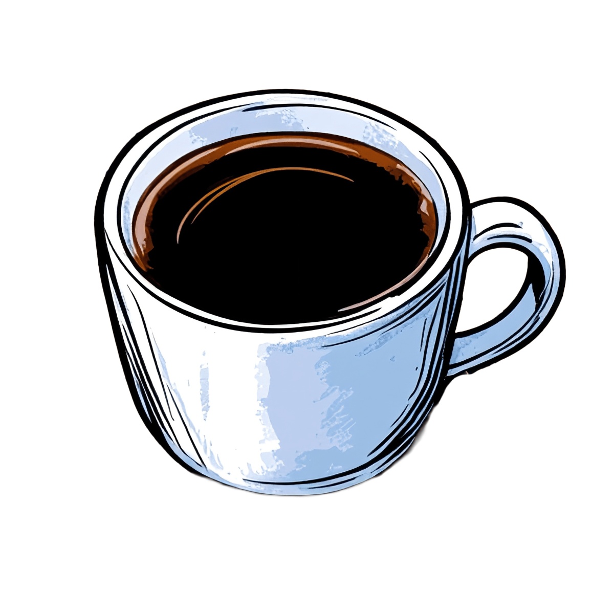 White ceramic coffee cup filled with dark brewed coffee.