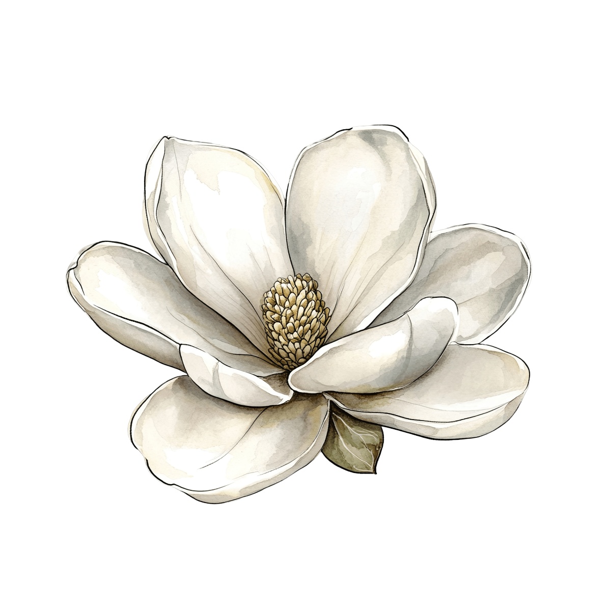 White magnolia flower with detailed petals against a black background.