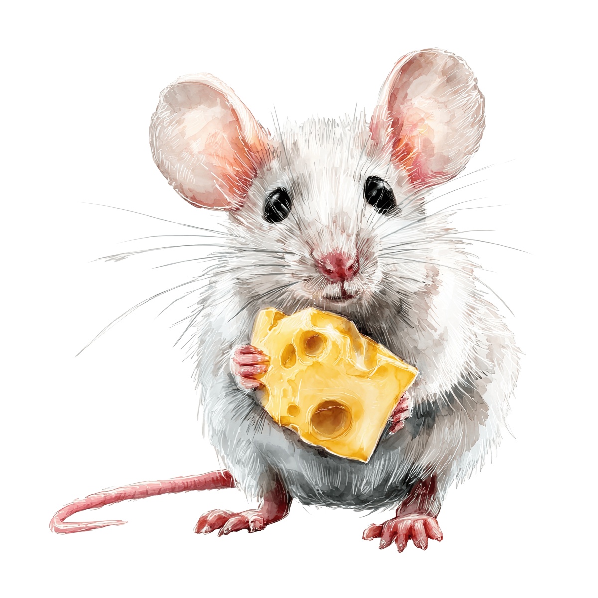 White mouse holding cheese