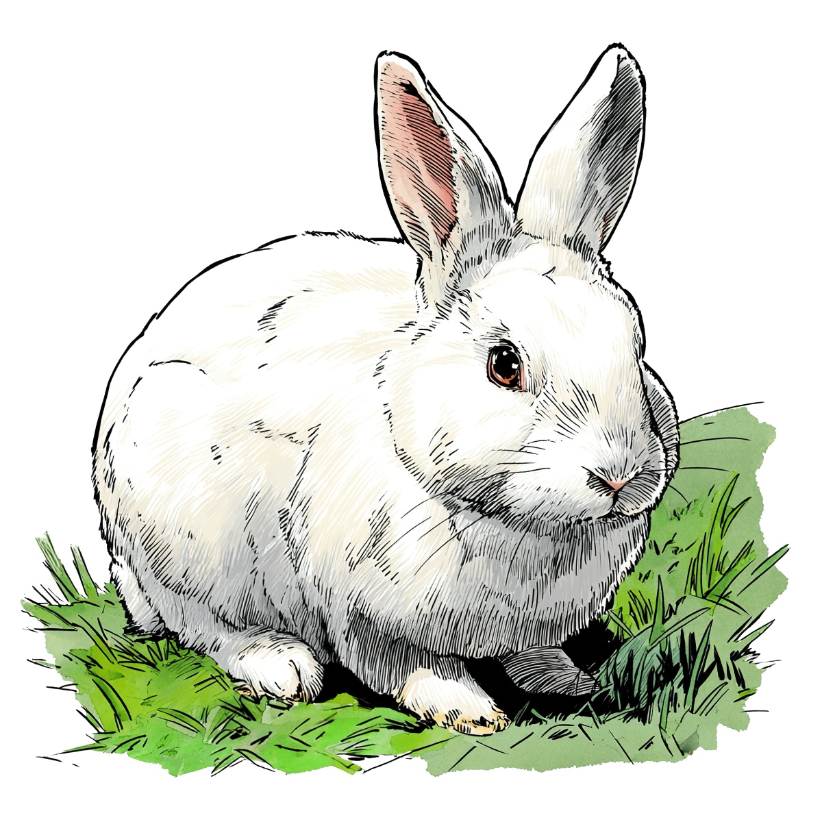 White rabbit on green grass