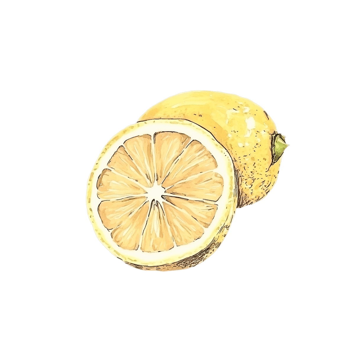 Whole lemon and a sliced half with detailed texture.