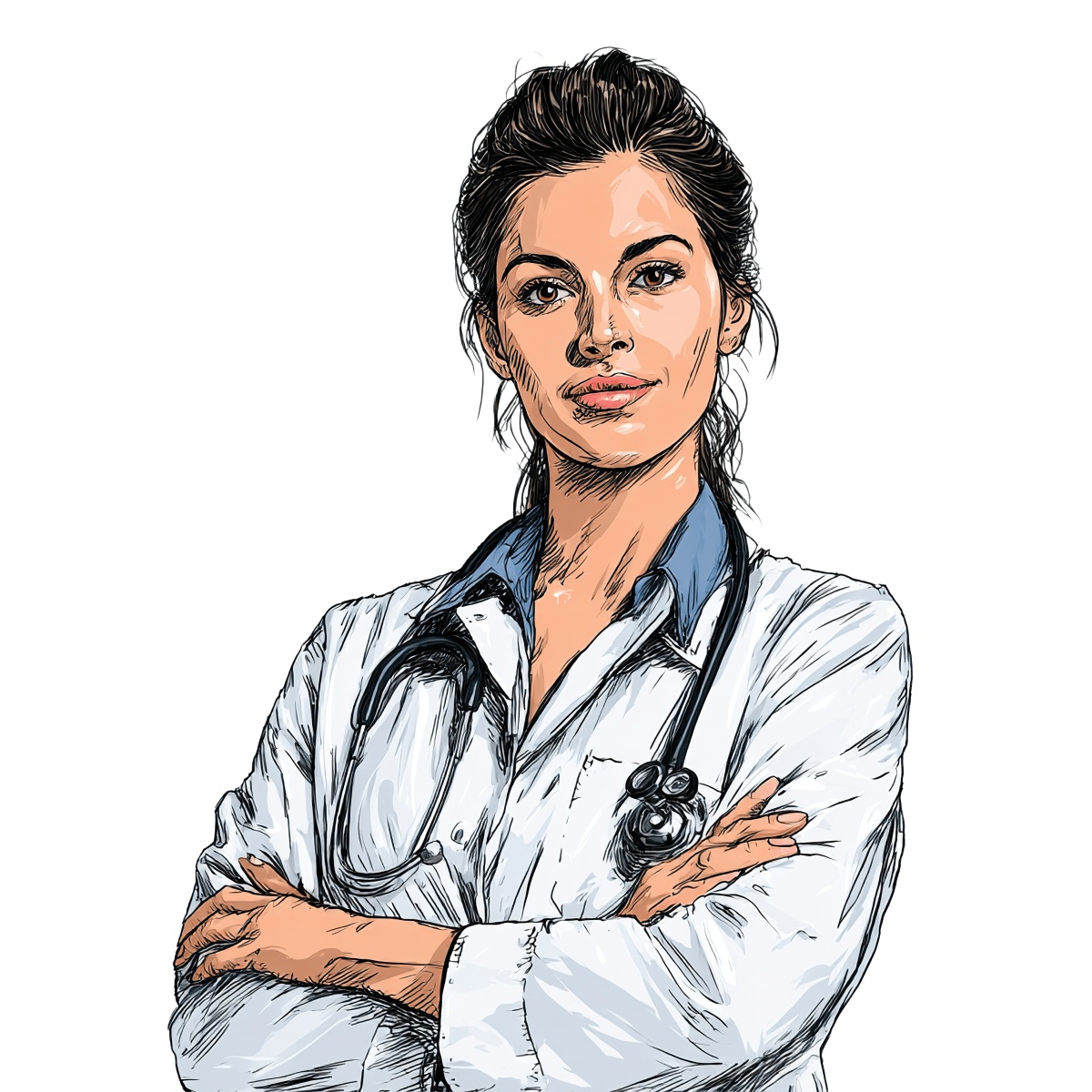 Female doctor in lab coat with stethoscope