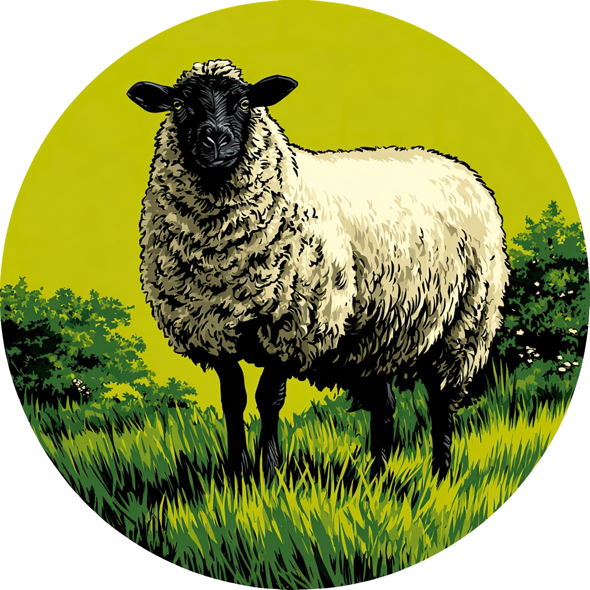 Fluffy white sheep in grassy field