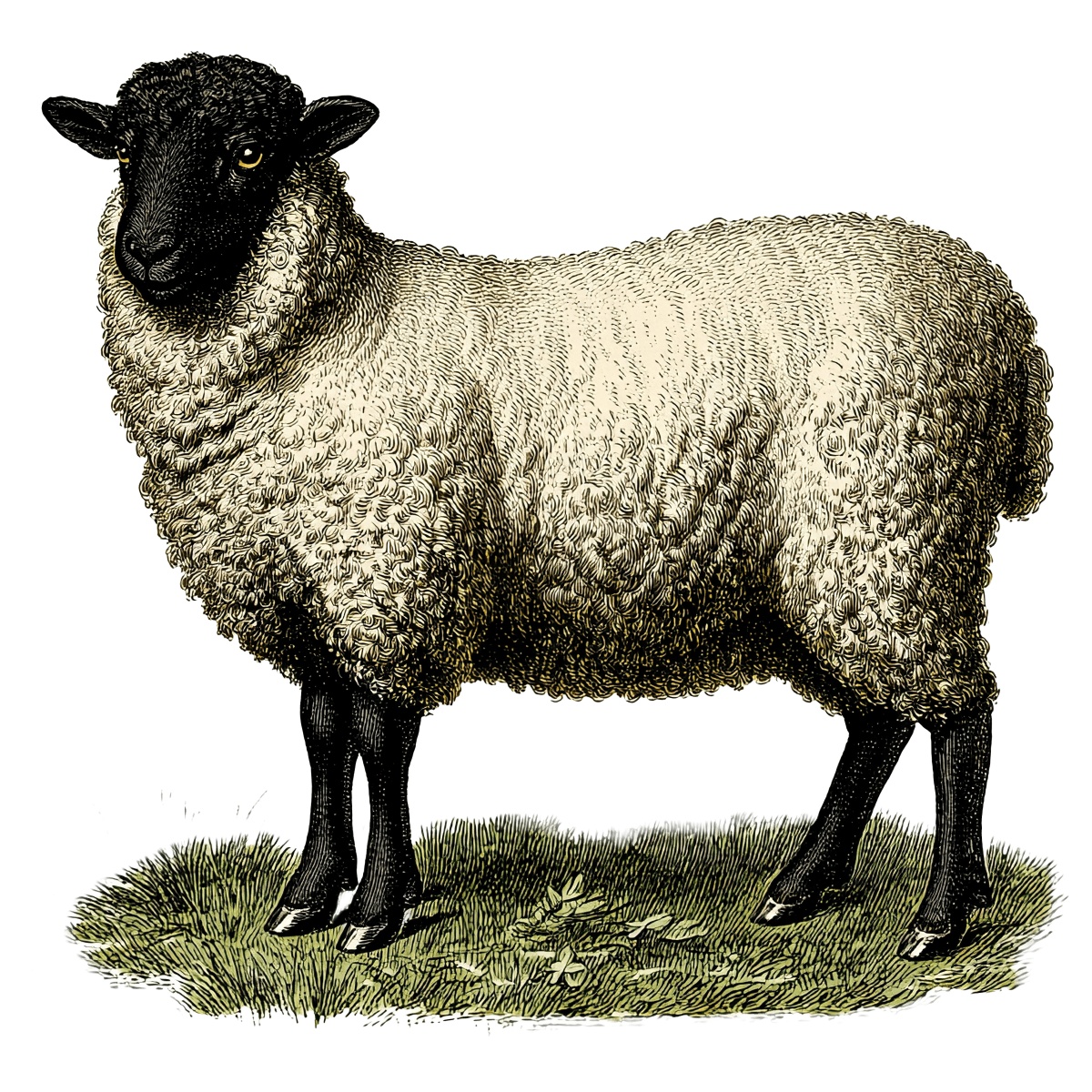 Intricate woolly sheep on grass