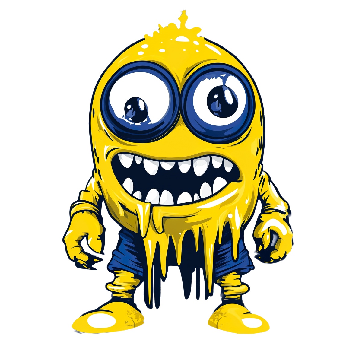 Yellow cartoon character with big eyes and a dripping texture.