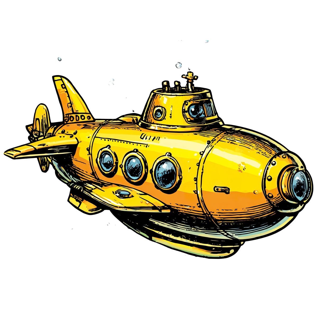 Yellow cartoon submarine with circular windows