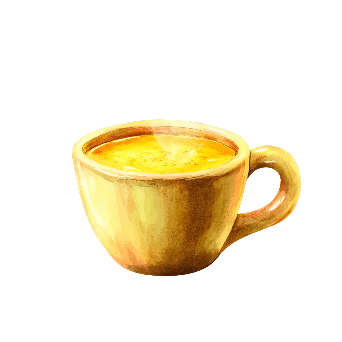 Yellow ceramic cup filled with steaming hot beverage.