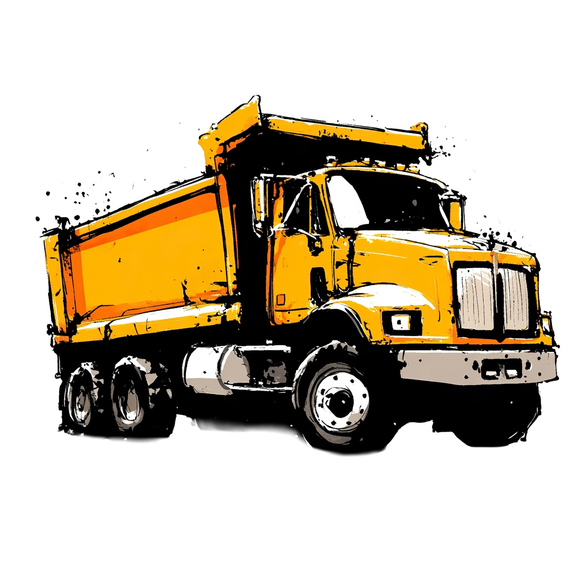 Yellow dump truck on black background