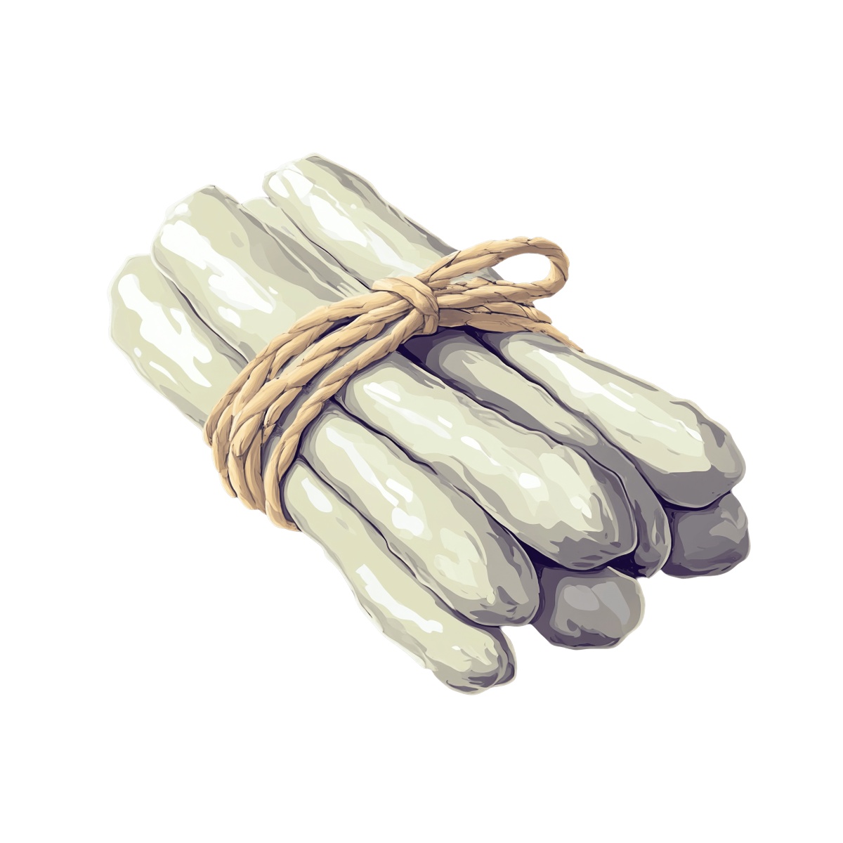 White asparagus stalks tied with twine, depicted in a clipart style