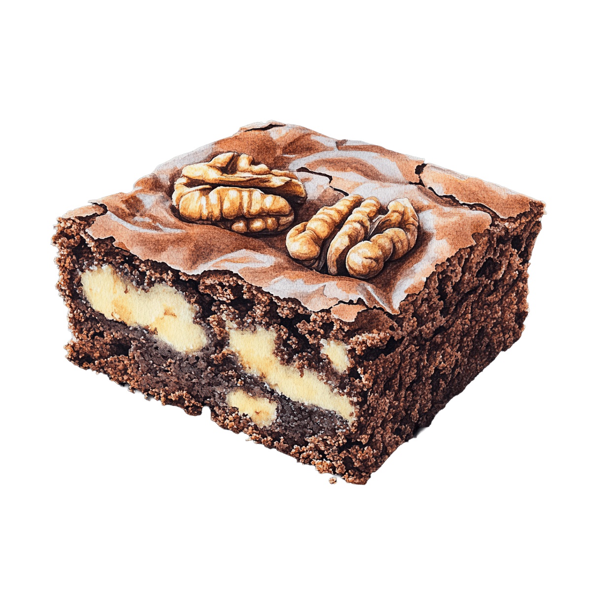 Chocolate brownie slice with walnuts and cream cheese filling on top