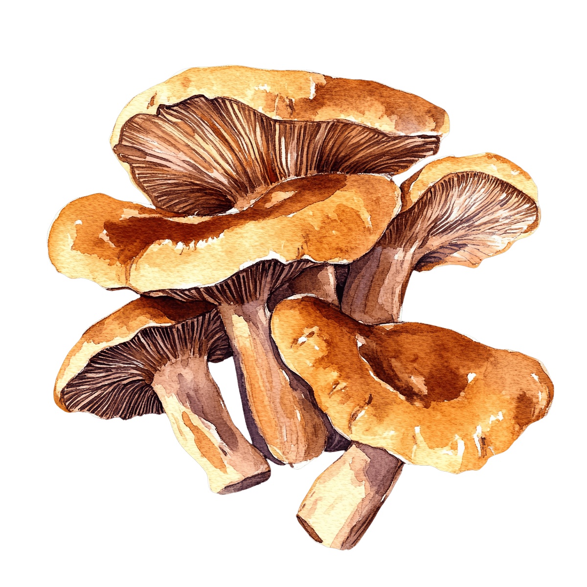 Cluster of brown mushrooms with detailed gills and stems.
