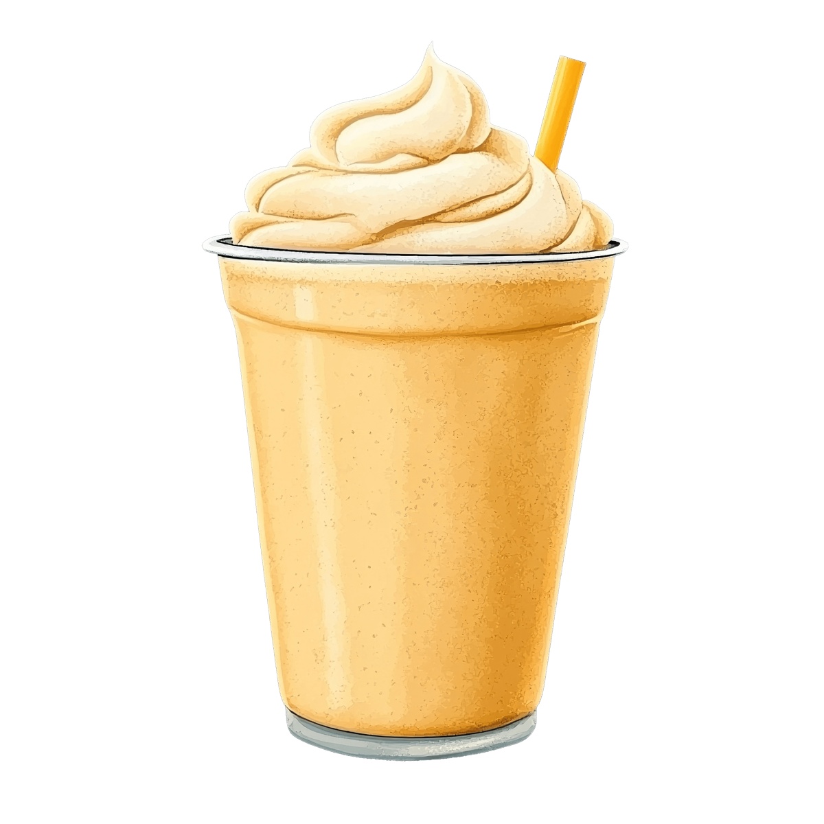 Creamy milkshake in a plastic cup with a straw on top