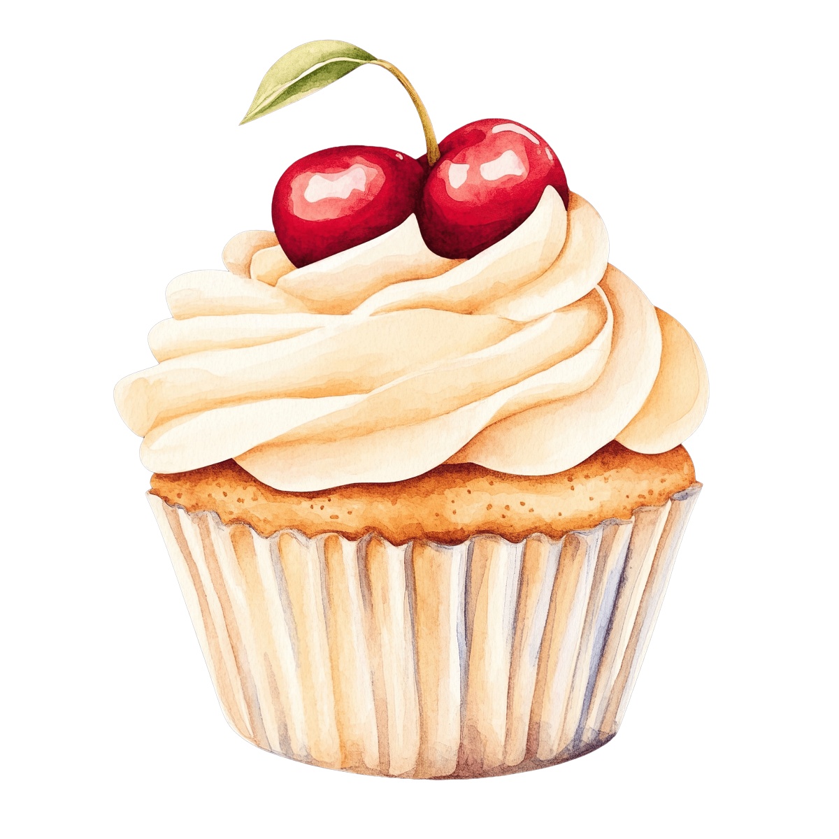 Cupcake with cream topping and two cherries on top