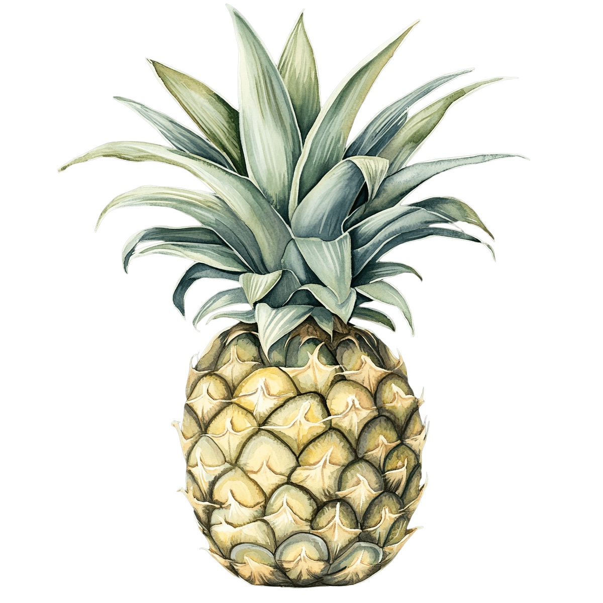 Pineapple with detailed texture and green spiky leaves in clipart style