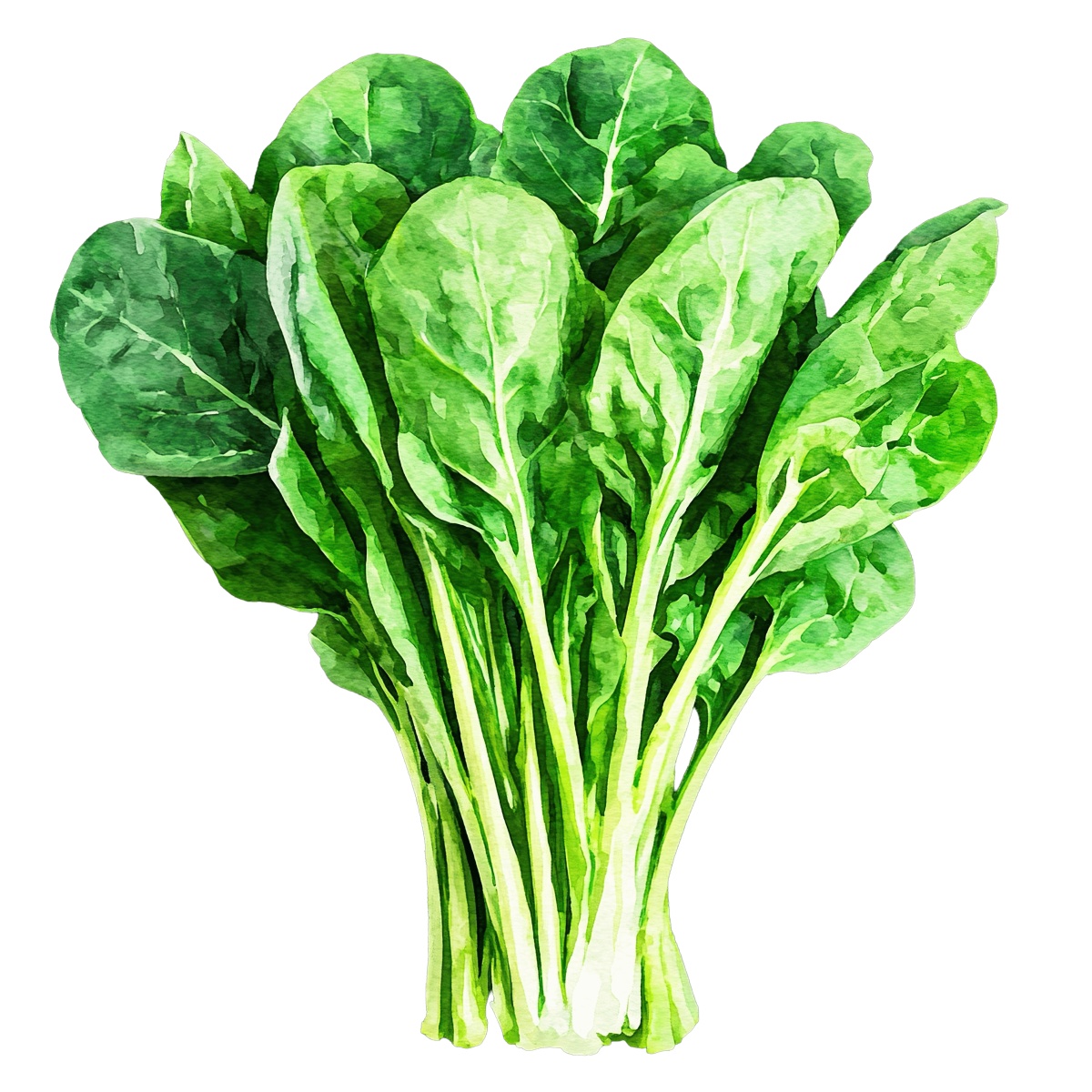 Spinach leaves in a watercolor style with vibrant green colors