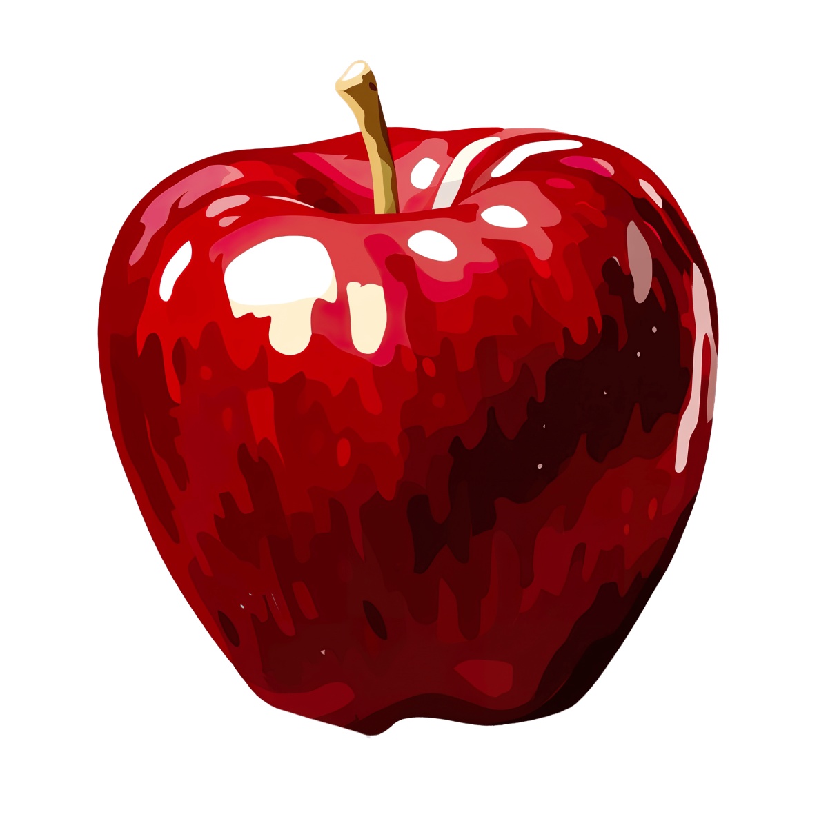 Glossy red apple with highlights and a visible stem.