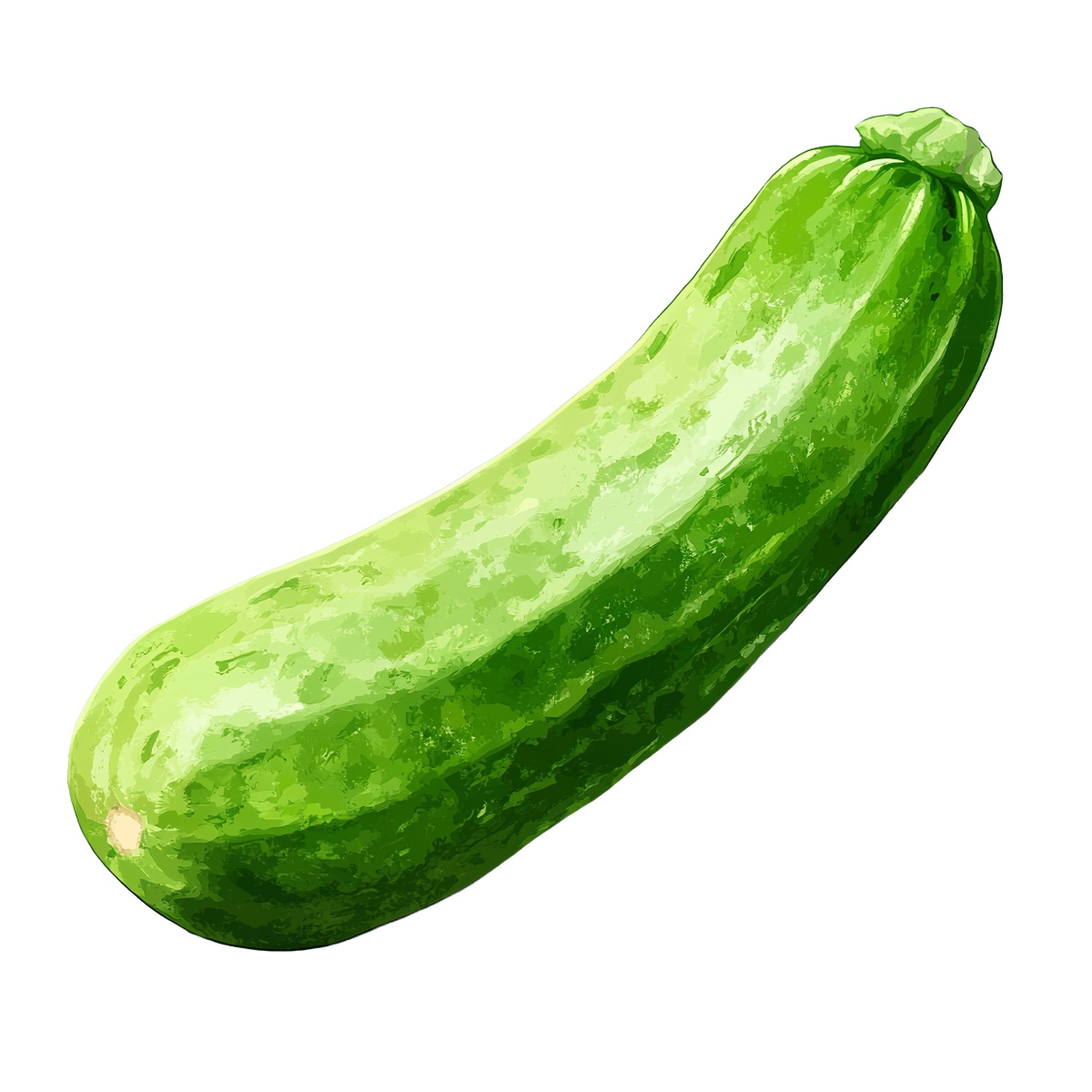 Green cucumber with realistic texture and vibrant color depicted in clipart form