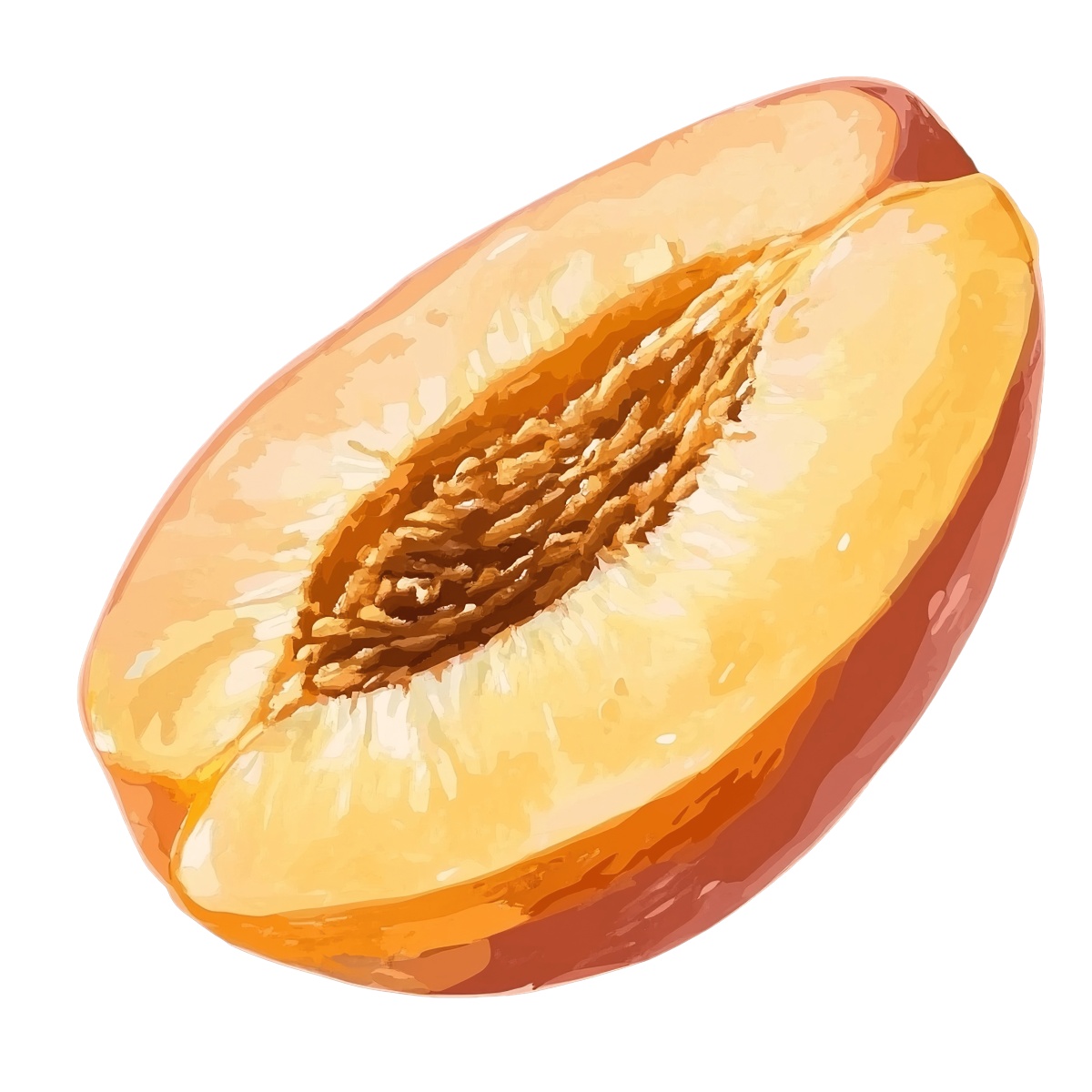 Half peach with seed depicted in detailed vector art style.