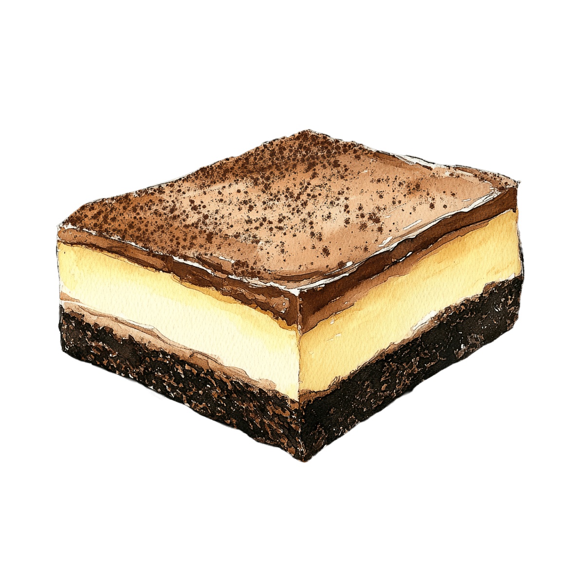 Layered dessert slice with chocolate and vanilla layers in clipart style