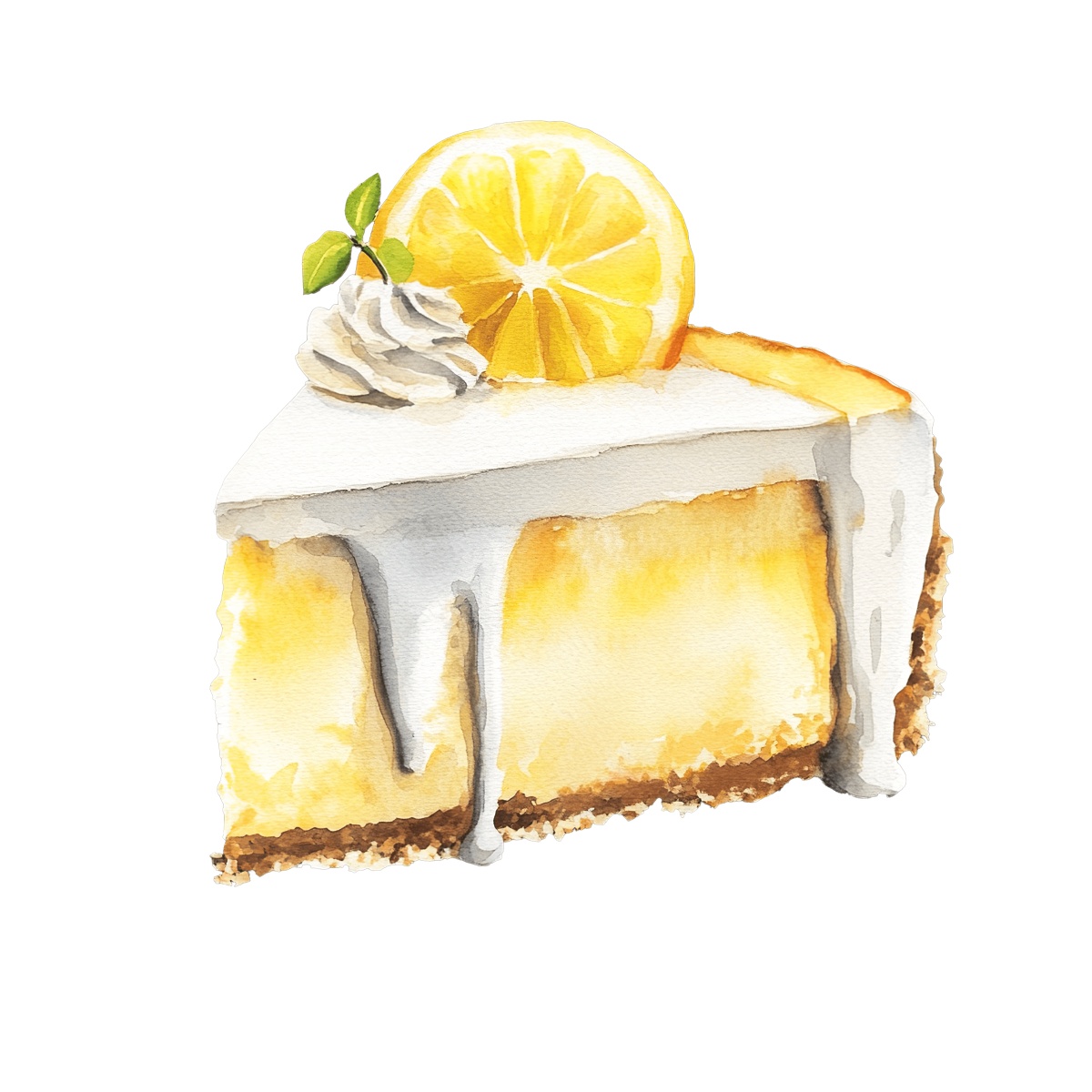 Lemon cheesecake slice with whipped cream and a lemon garnish on top