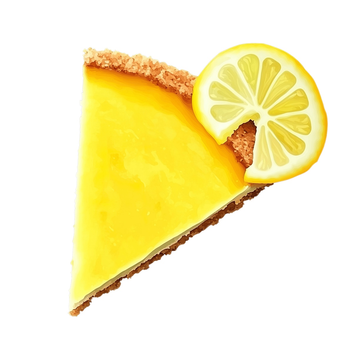 Lemon tart slice with crumbly crust and lemon garnish on top