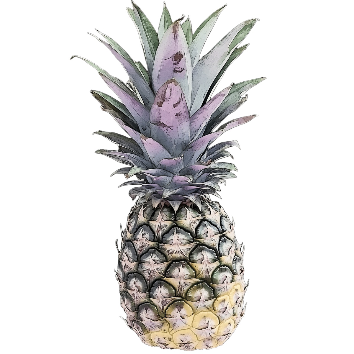 Pineapple with purple and green leaves, showcasing tropical fruit features