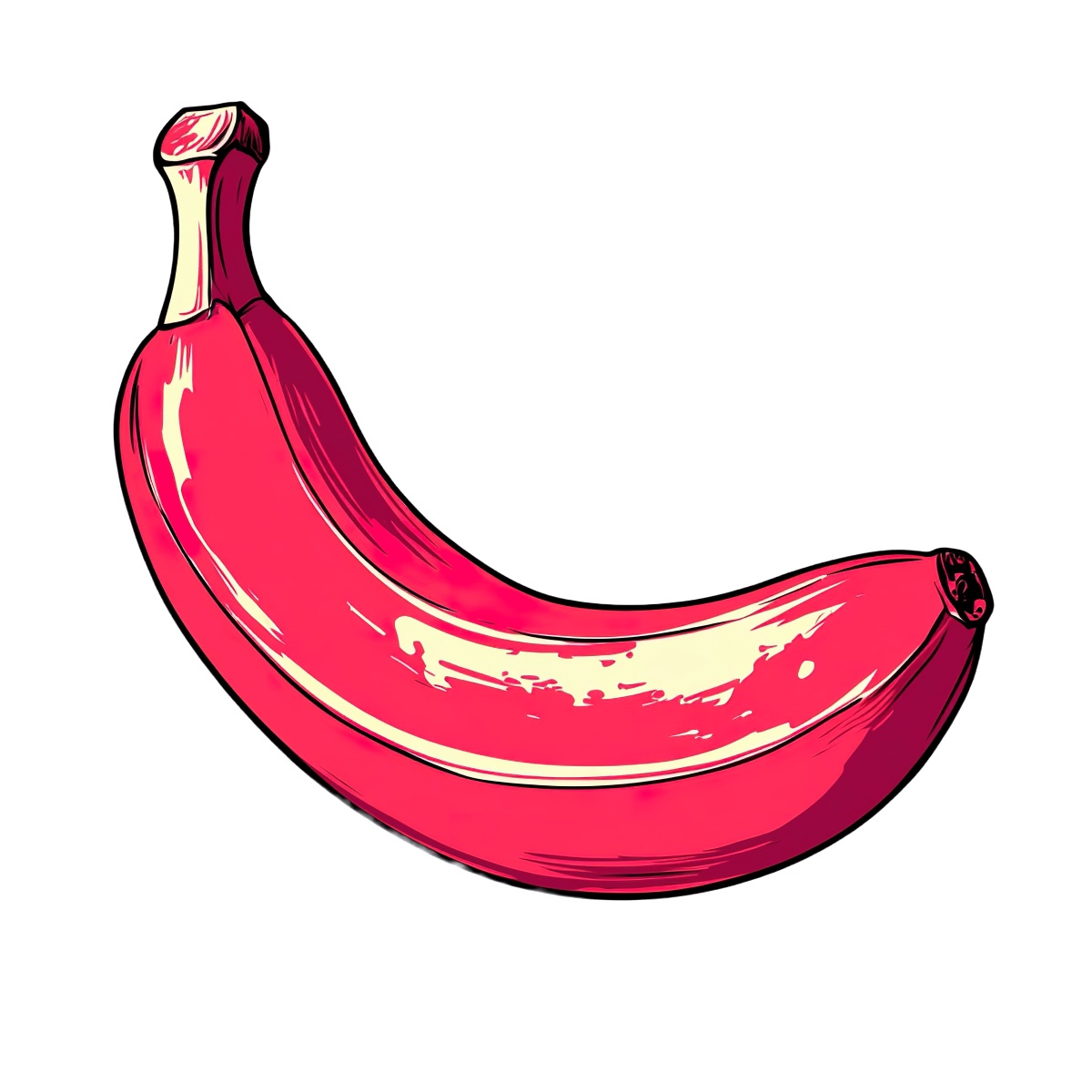 Pink banana with bold highlights in a stylized design.