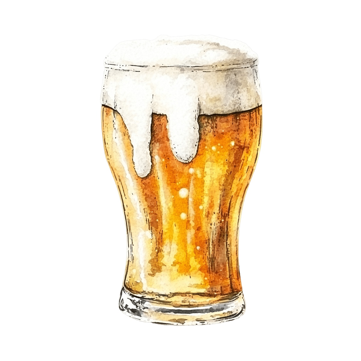 Pint glass filled with frothy beer in rich amber color.