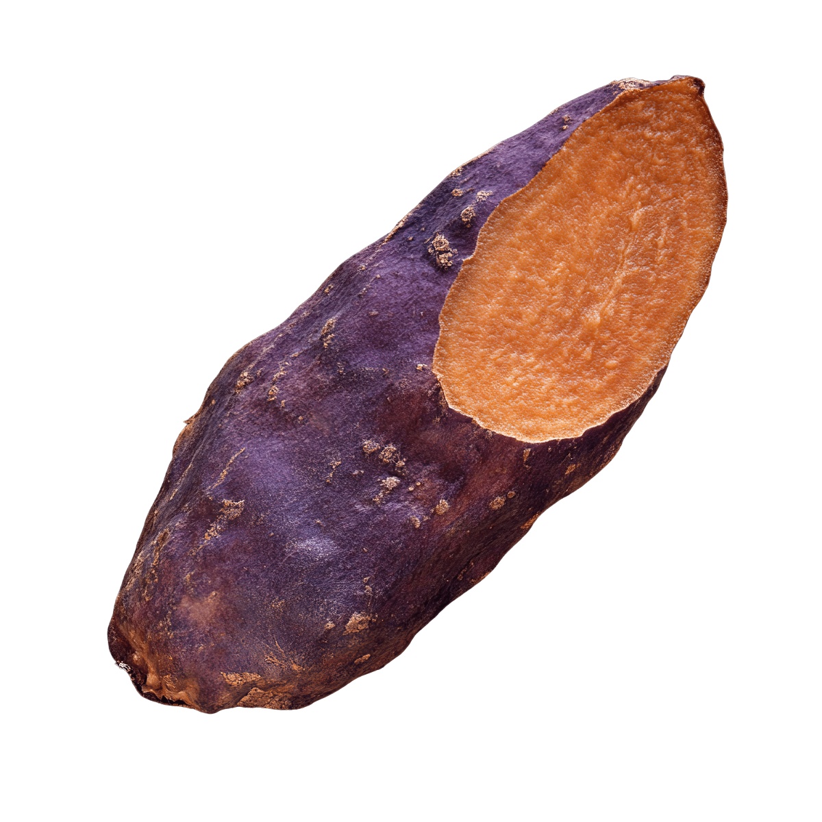 Purple sweet potato with orange flesh on a