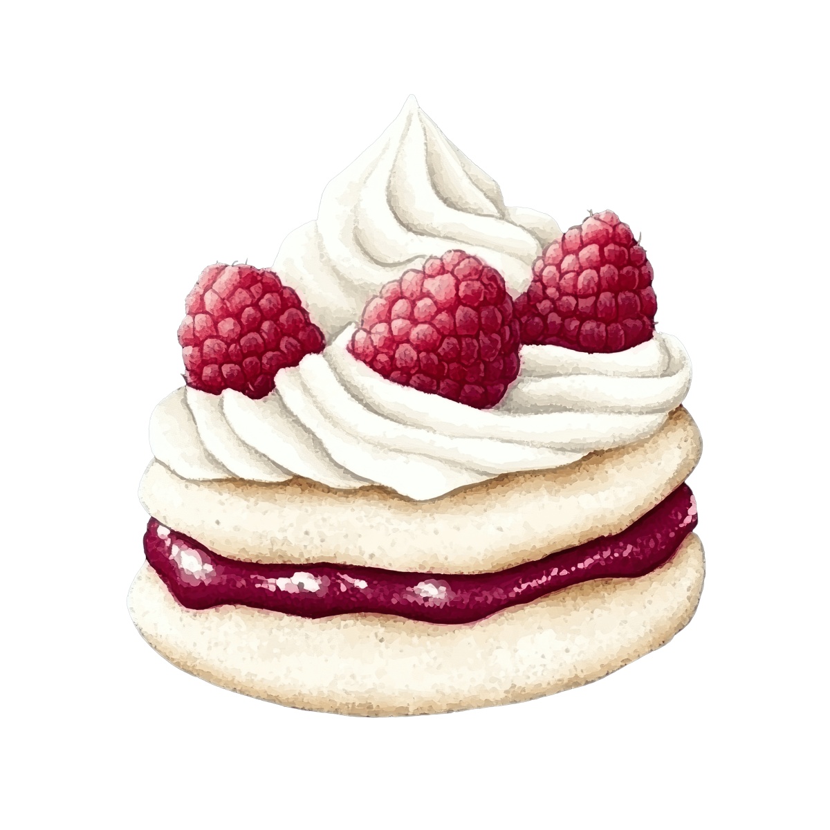 Raspberry meringue dessert with whipped cream and fresh raspberries on top.