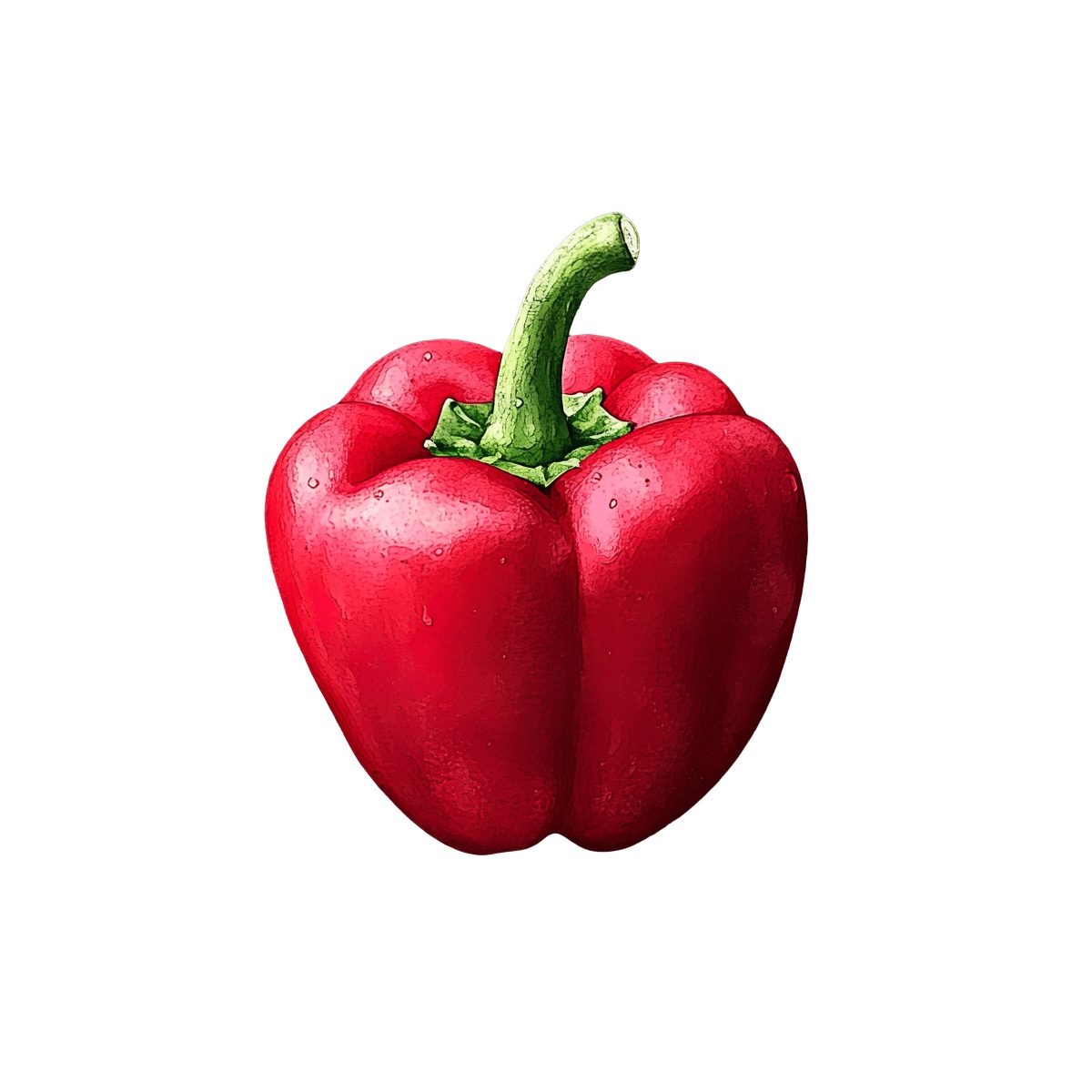 A red bell pepper with a green stem.