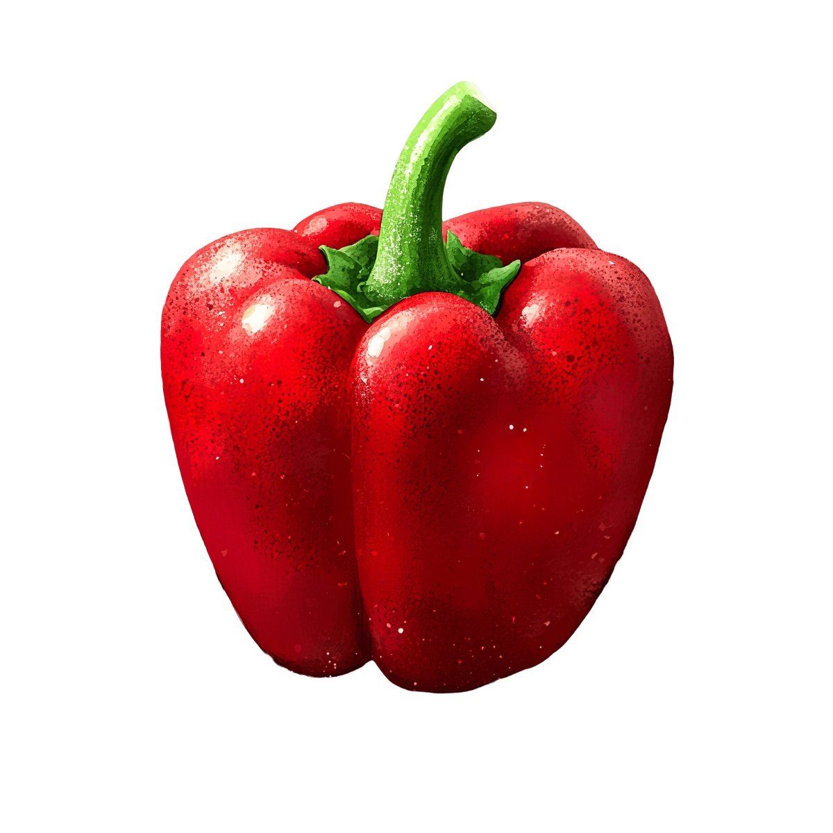 Red bell pepper with green stem in a detailed clipart style.