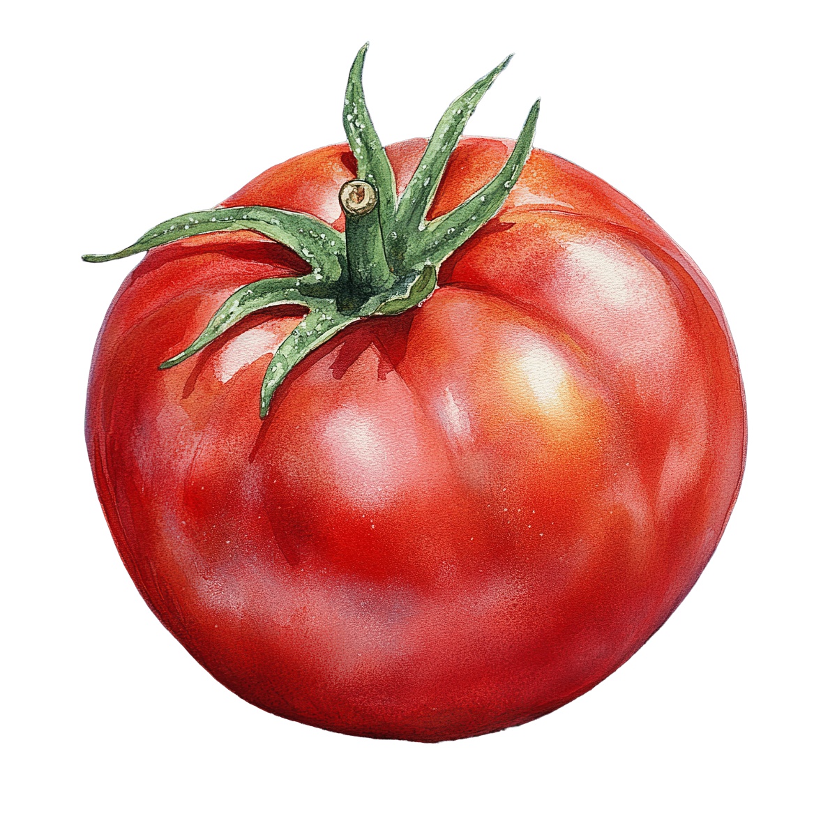 Red tomato with green stem depicted in detailed clipart style