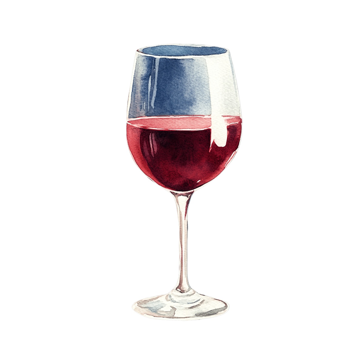 A wine glass filled with rich burgundy red wine.