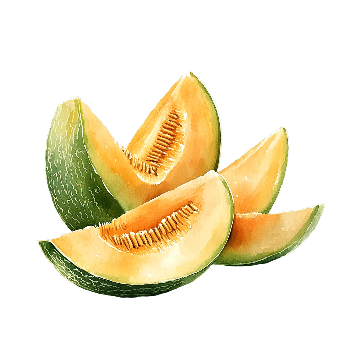 Sliced cantaloupe melon with juicy orange flesh and visible seeds