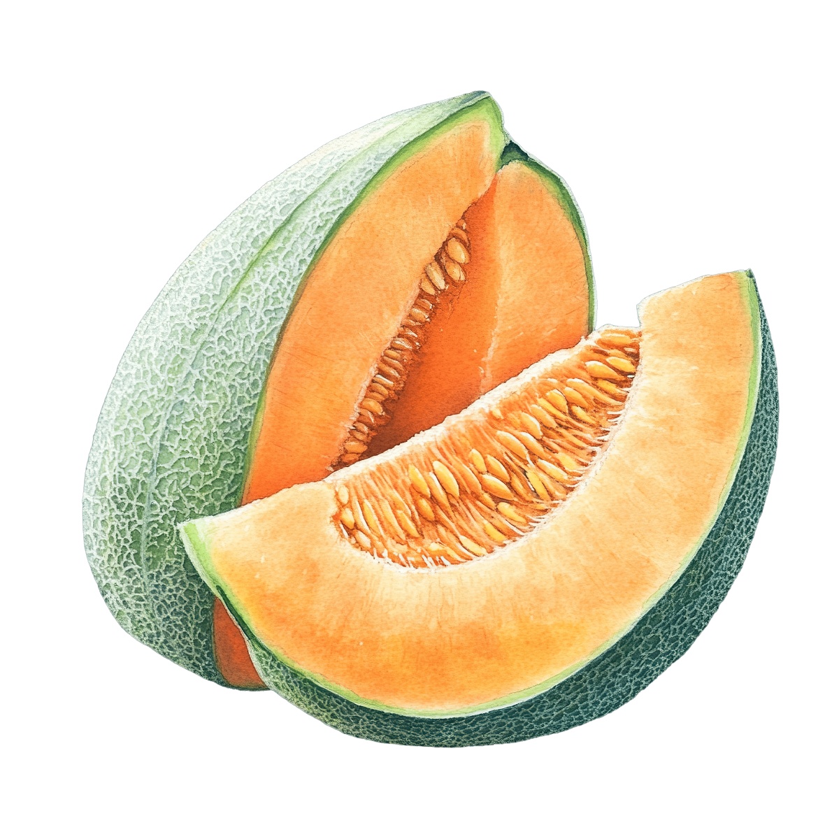 Cantaloupe melon sliced open showing orange flesh and seeds