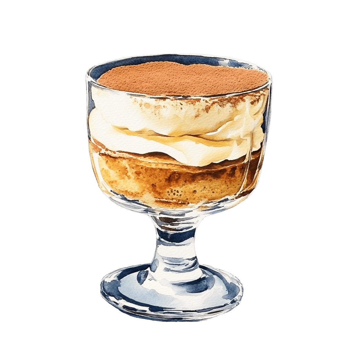 Tiramisu dessert in a glass with cocoa powder on top
