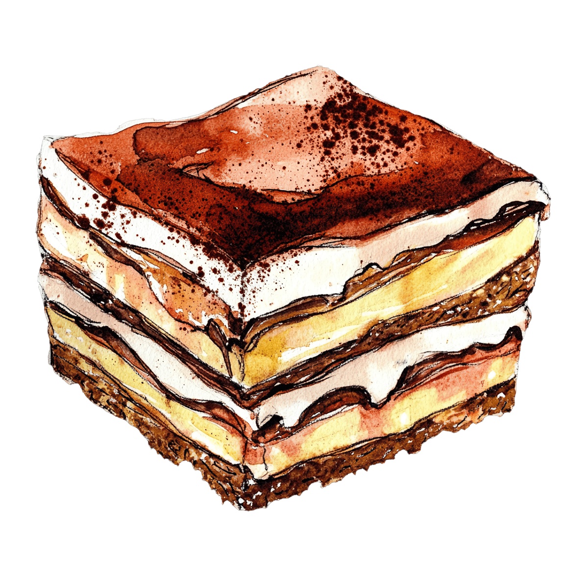 Tiramisu dessert slice with layers of cream and cocoa powder