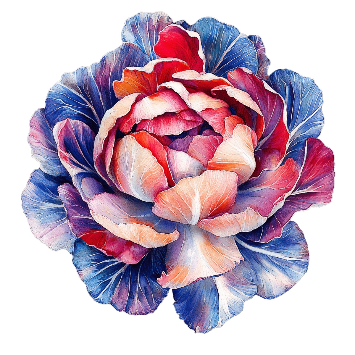 Peony flower with vibrant multicolored petals in a detailed design.