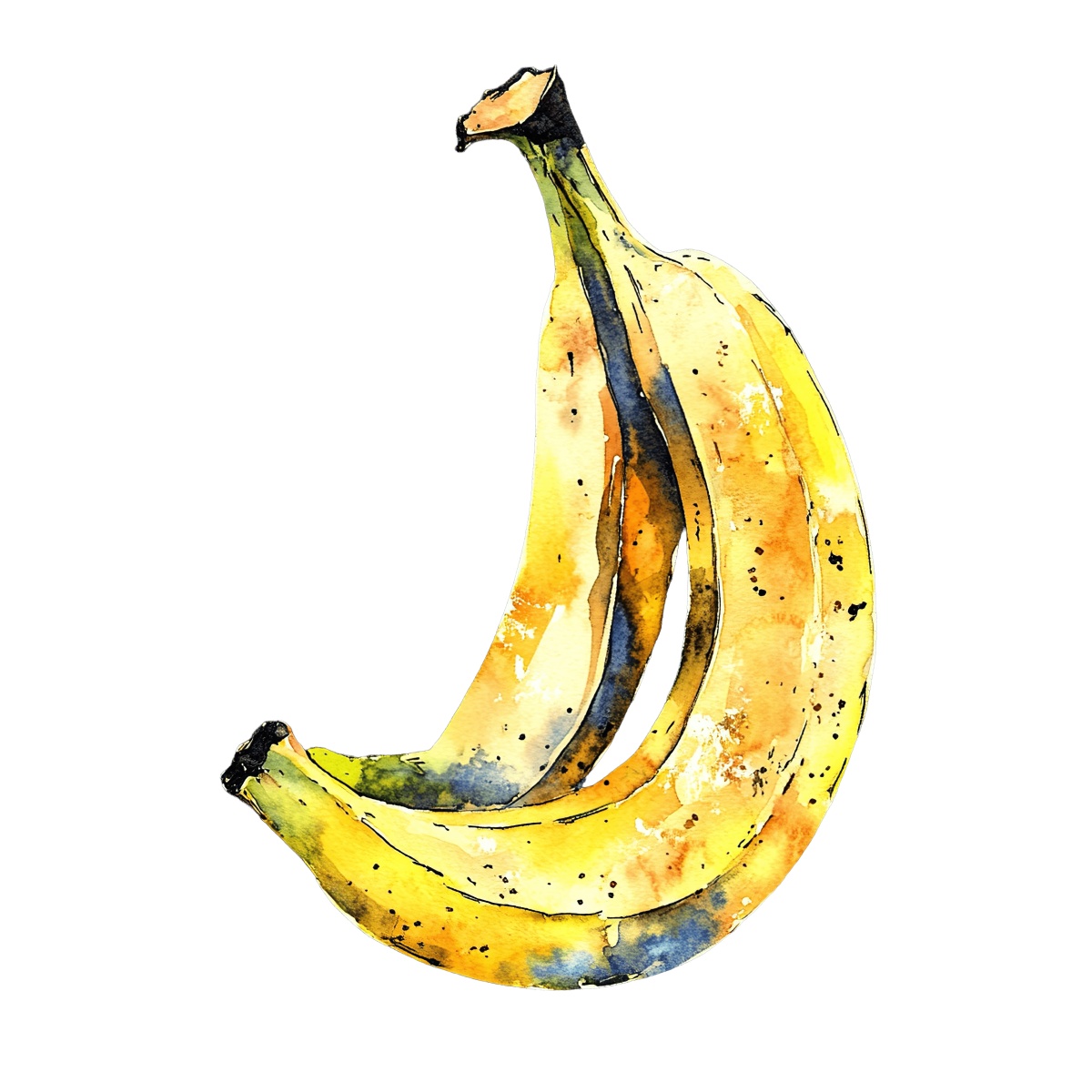 Watercolor bananas featuring yellow and blue accents.