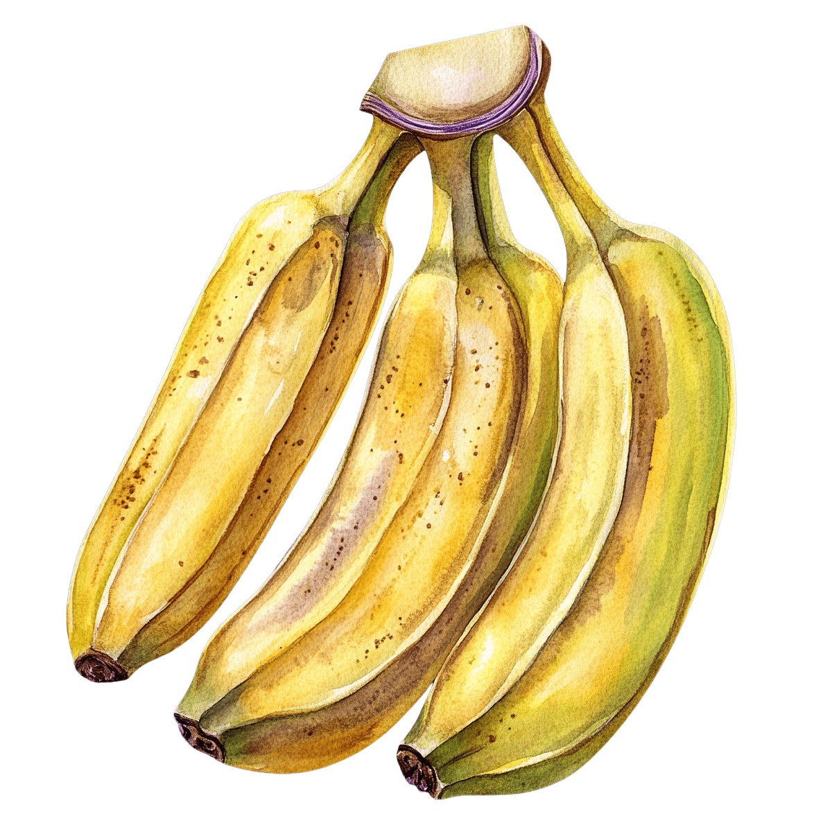 A bunch of ripe yellow bananas in a watercolor style.