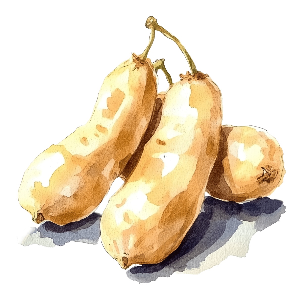 Watercolor depiction of three butternut squash with detailed texture.