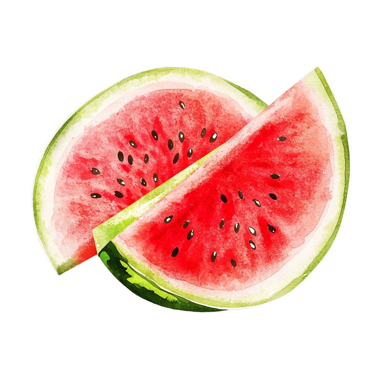 Watermelon slices in watercolor style with seeds on a